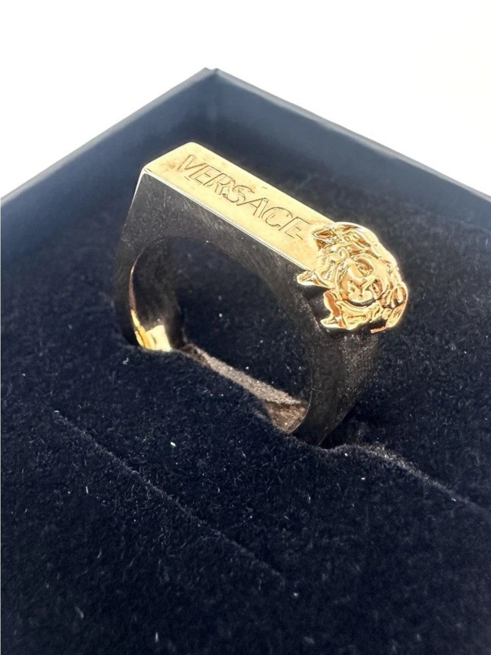 Versace Gold Medusa Bar Signet Ring s13